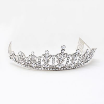 Crystal design tiara in silver plate