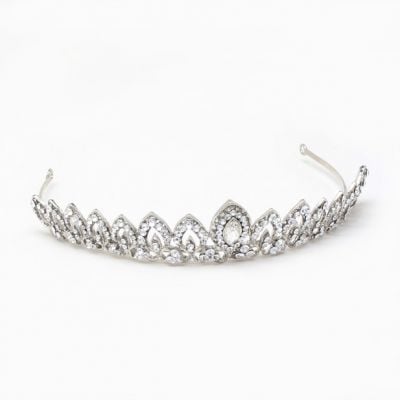 Crystal graduated design tiara in silver plate.