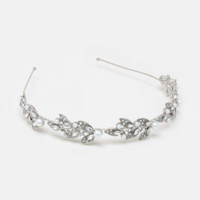 Crystal and pearl bead aliceband in silver plate