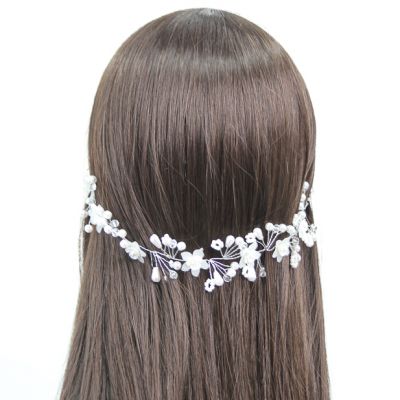 Pearl bead and flower hair vine