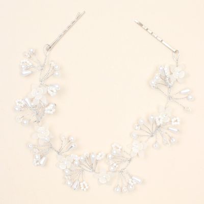 Pearl bead and flower hair vine