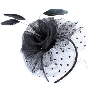 Style Caroline. Black net rosette fascinator on an aliceband