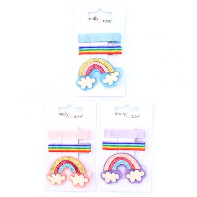 Card of 3 rainbow mix hair clips 5cm