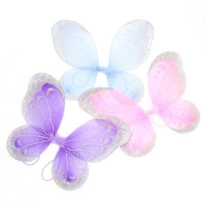 Assorted colour silver glitter detail fairy wings 47x35cm