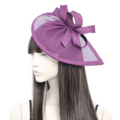 Style Lily. Aubergine pointed sinamay fascinator with loops