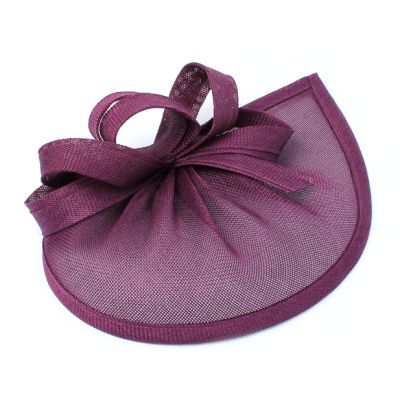 Style Lily. Aubergine pointed sinamay fascinator with loops