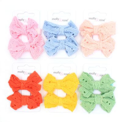 Pair of 100% cotton broderie anglaise bow clips 5cm