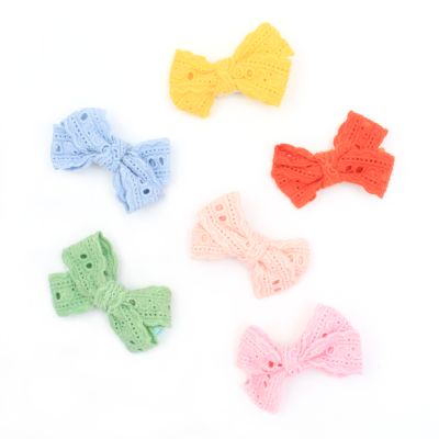 Pair of 100% cotton broderie anglaise bow clips 5cm