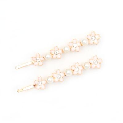 Card of 2 flower and pearl bead grips 7cm