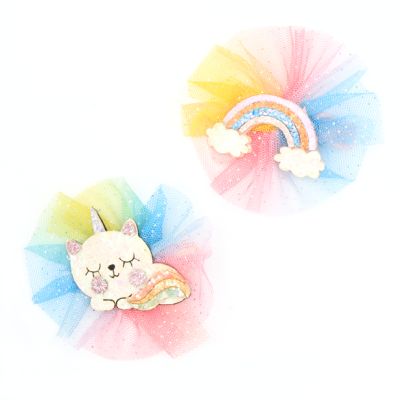 Cat and rainbow glitter motif clip 5cm