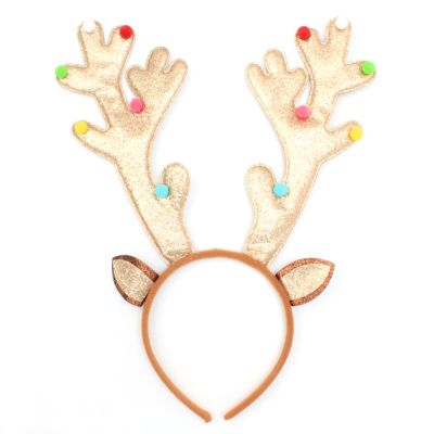 Gold glitter reindeer antler and pom pom aliceband