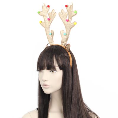 Gold glitter reindeer antler and pom pom aliceband