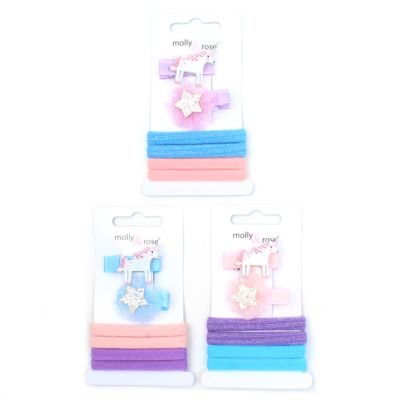 Unicorn motif clips & jersey elastics set