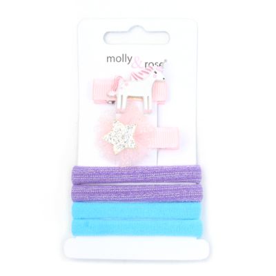 Unicorn motif clips & jersey elastics set