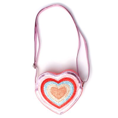 Heart shaped glitter shoulder bag 14x11cm
