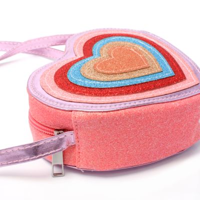 Heart shaped glitter shoulder bag 14x11cm