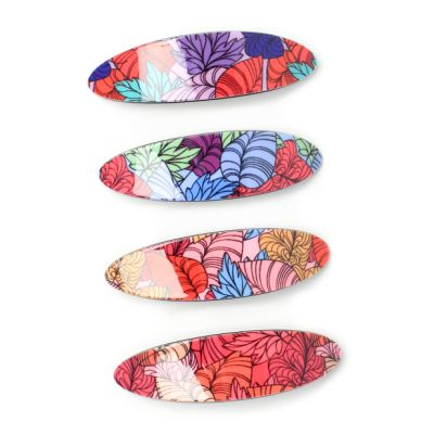 Bright floral print oval barrette clip 9cm