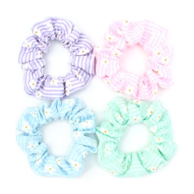 Regular - Daisy print striped scrunchie. Dia.9cm