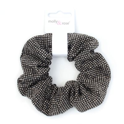 Large - Black scrunchie covered in diamantes. Dia.11cm