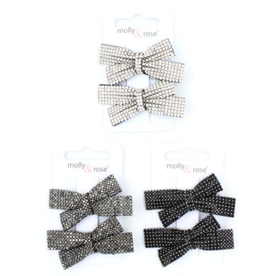Card of 2 diamante covered bow clips 5cm