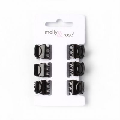Card of 6 Black curved top mini clamps 1.5cm