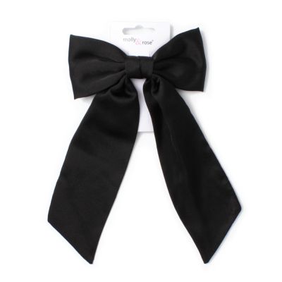 Black bow barrette clip with tails 10cm