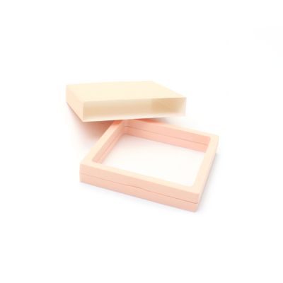 Pale Pink plastic PE film box with sleeve. 11x11x2.1cm