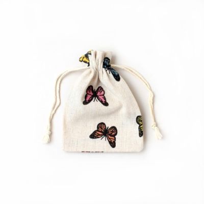 14x10cm. Butterfly print cotton mix drawstring bag