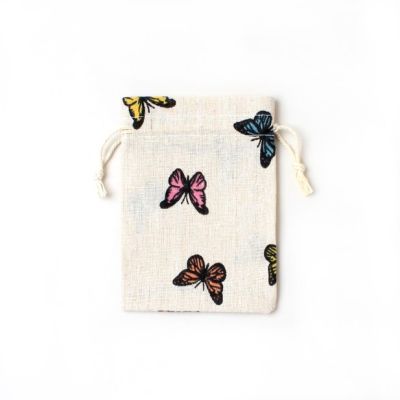 14x10cm. Butterfly print cotton mix drawstring bag