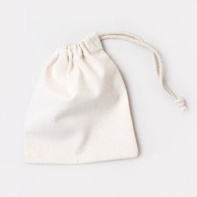 16x14cm. Ivory 100% cotton canvas drawstring bag