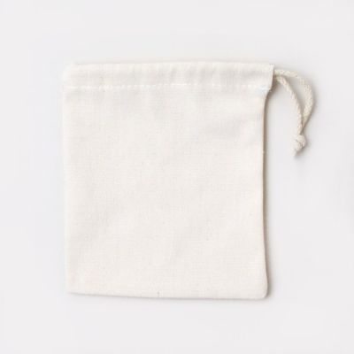 16x14cm. Ivory 100% cotton canvas drawstring bag