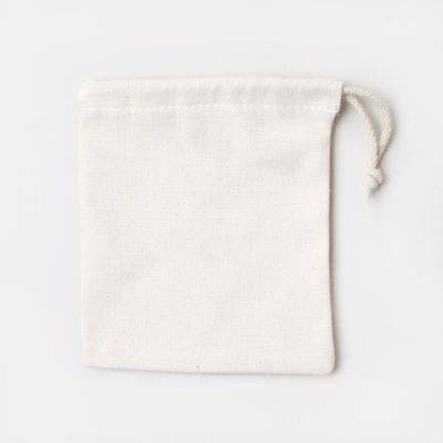 16x14cm. Ivory 100% cotton canvas drawstring bag