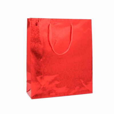 27x23x7.5cm. Red holographic paper gift bag