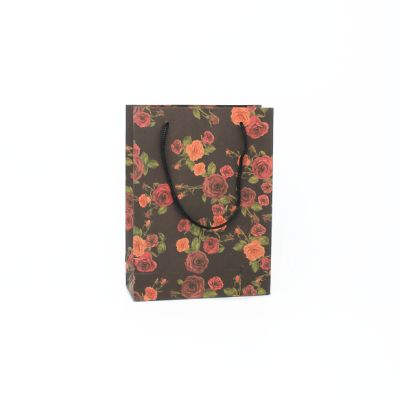 Size: 20x15x6cm Black foral printed  kraft paper gift bag