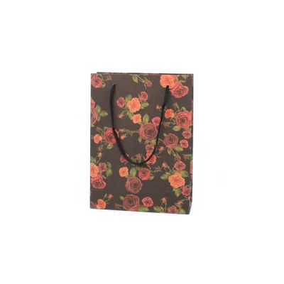 Size: 20x15x6cm Black foral printed  kraft paper gift bag