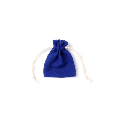 9.5x7.5cm. Blue cotton rich drawstring bag