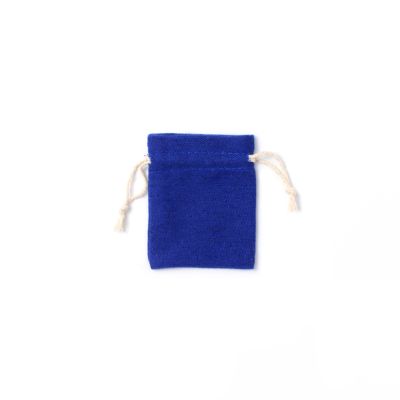 9.5x7.5cm. Blue cotton rich drawstring bag