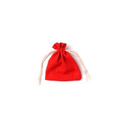 9.5x7.5cm. Red cotton rich drawstring bag