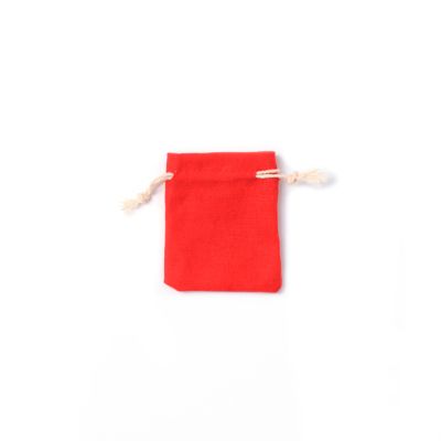 9.5x7.5cm. Red cotton rich drawstring bag