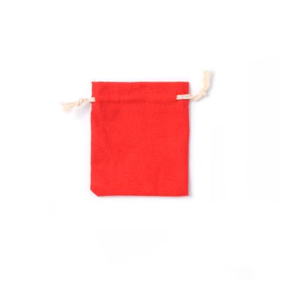 12x9.5cm. Red cotton rich drawstring bag