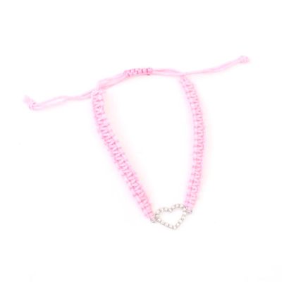 Pink corded bracelet with diamante heart charm