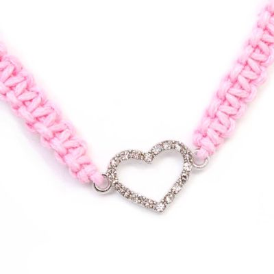 Pink corded bracelet with diamante heart charm