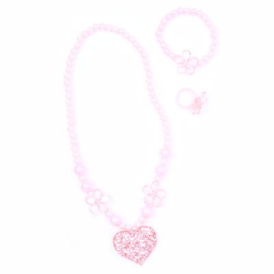 Children's ring, bracelet and necklace heart motif set