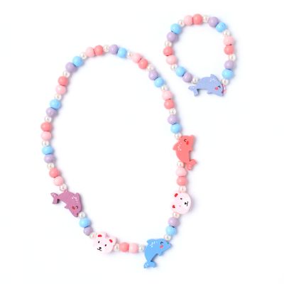 Dolphin stretch bead necklace and bracelet set