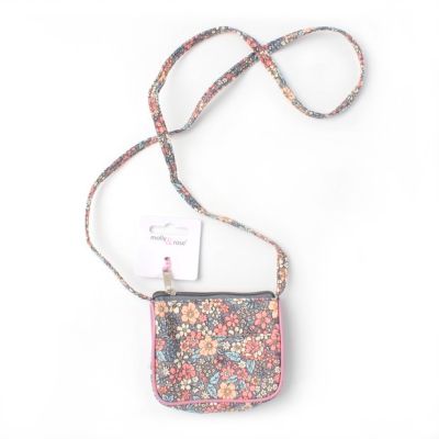 Floral print purse with shoulder strap 10x8cm