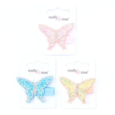Diamante & glitter butterfly beak clip. 3.5cm