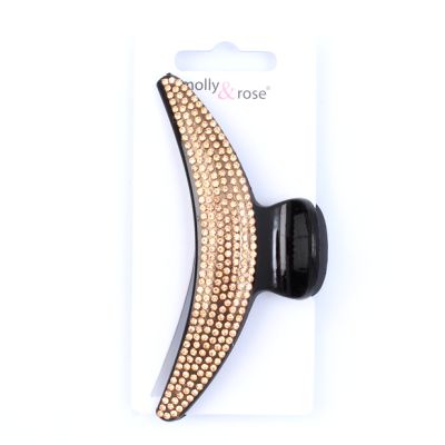 Curved plastic clamp with coloured diamantes. 11cm