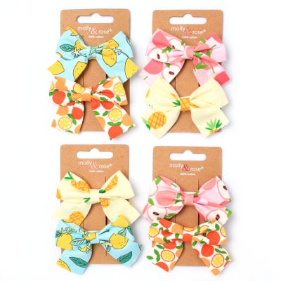 Card of 2 Fruit print bows in 100% cotton 5cm