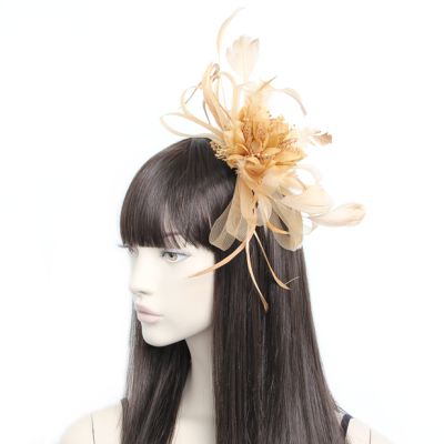 Style Elsie. Gold looped fascinator on an aliceband