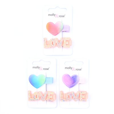 Card of 2 Heart and Love hair clips